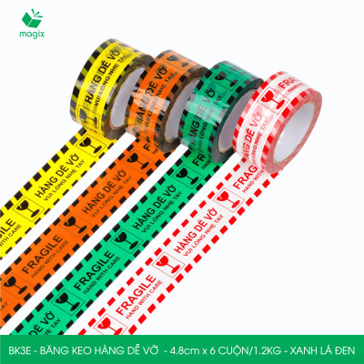BK3E - Băng keo HÀNG DỄ VỠ màu xanh lá đen khổ 4.8 cm - Băng dính niêm phong - 6 cuộn