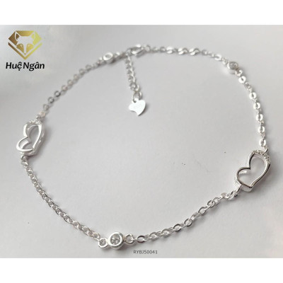 Lắc chân bạc Ý 925 Huệ Ngân - Tim xinh đính đá RYBJ50041