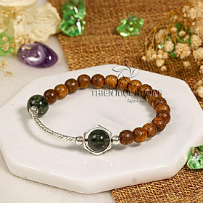 Vòng tay trầm hương tự nhiên mix charm bạc 925 cao cấp - Thiên Mộc Hương - Trầm Tốc Lào - Đá Thạch Anh