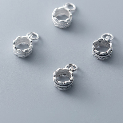 Combo 2 cái charm bạc chiếc lá cuộn tròn gắn charm treo - Ngọc Quý Gemstones