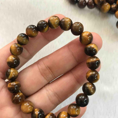 CHIẾC VÒNG TAY MAY MẮN  NỮ MỆNH THỔ KIM 8MM ĐÁ MẮT HỔ VÀNG NÂU ĐẬM