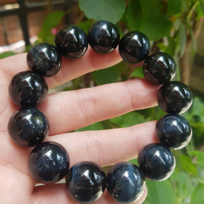 Vòng tay Phong Thủy May May Mắn Nam Mệnh Thủy mệnh Mộc 100% Đá tự nhiên đá mắt hổ đen xanh 16mm 13 viên vòng đẹp sang đeo tốt sức khỏe tim mạch hợp phong thủy làm ăn kinh doanh phát đạt