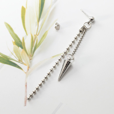 Bông tai unisex hạt tiatn thả chuỗi mix đinh dài sành điệu