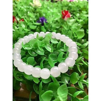 Vòng Tay Phong Thủy May Mắn Đá Ngọc Hoà Điền TRẮNG Tự Nhiên  Size 8mm Màu Trắng Ngọc bóng đẹp  Nữ mệnh Kim mệnh Thủy ạ