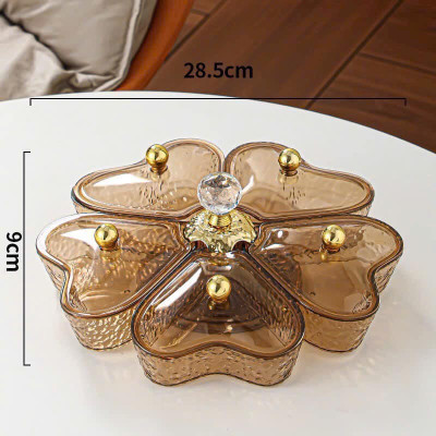 Khay đựng mứt bánh kẹo xoay 5 ngăn hình trái tim, khay đựng trái cây sang trọng