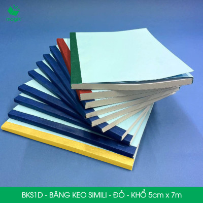 BKS1D - 3 cuộn băng keo Simili khổ 5cm x 7m - Đỏ - Băng dính dán gáy sách, đóng cuốn