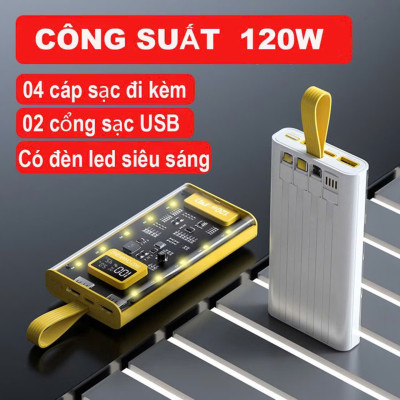 Pin Sạc Dự Phòng 50000mah Tặng cáp sạc nhanh PD 22.5w Trong Suốt Có đồng hồ Hiển Thị Thông Số Sạc Hàng Nhập Khẩu