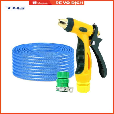 Bộ dây vòi xịt nước rửa xe,tưới cây tăng áp 3 lần 15M( nối nhựa xanh) 206317