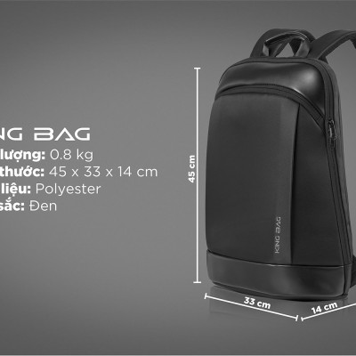Balo laptop KINGBAG KRATOS 15” thời trang, mỏng nhẹ, bảo vệ CỘT SỐNG, trượt nước, ngăn chống trộm - Hàng chính hãng
