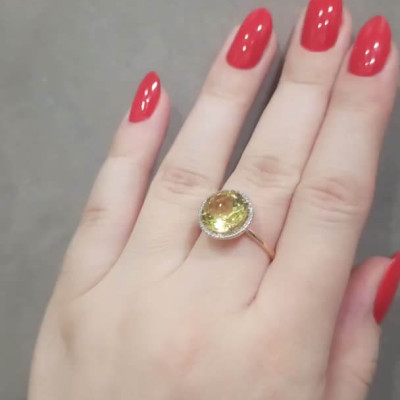 Nhẫn Vàng 14K Đính Đá Citrine và 38 Viên Kim Cương Tấm - MOON Jewelry