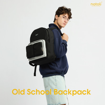 Balo thời trang du lịch unisex Old school Backpack B5 thương hiệu NATOL chất vải canvas nhiều ngăn kháng nước chống sốc cao cấp