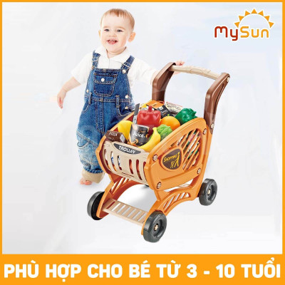 Đồ chơi xe đẩy siêu thị CỠ LỚN cho bé kèm bộ đồ chơi nấu ăn nhà bếp: Rau củ, Thịt cá, Hoa quả - MySun