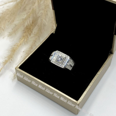 Nhẫn Nam Bạc Ta Đính Đá Cao Cấp Bạc Hiểu Minh NA041