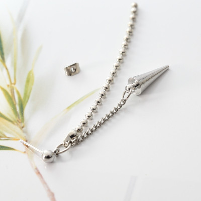 Bông tai unisex hạt tiatn thả chuỗi mix đinh dài sành điệu