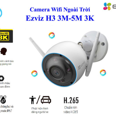 Camera Wifi Ngoài Trời EZVIZ H3 5M 3K Siêu Nét Tích Hợp AI Nhận Diện Vẫy Tay Chào - Có Màu Ban Đêm - Đàm Thoại 2 Chiều - Hàng chính hãng