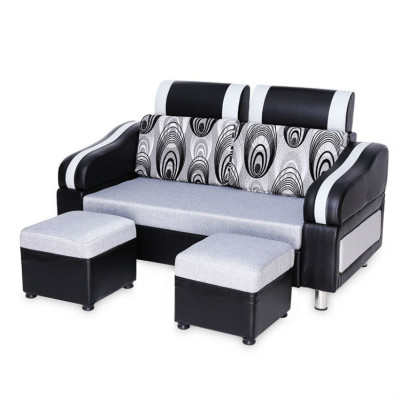 Sofa Băng Kèm 2 Ghế Đôn Juno Sofa - Đen Phối Xám (160 x 70 cm)