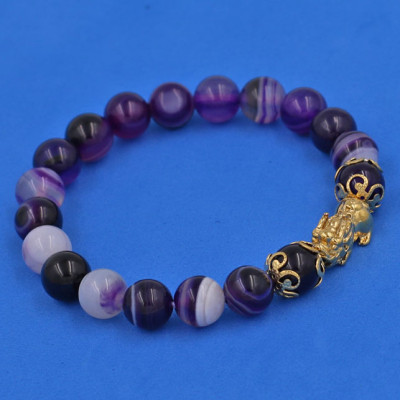 Vòng đeo tay Thạch Anh Tím Sọc 8 ly - cẩn Tỳ Hưu Phong Thủy inox vàng VTAISTHHKV8 - hợp mệnh Hỏa, mệnh Thổ