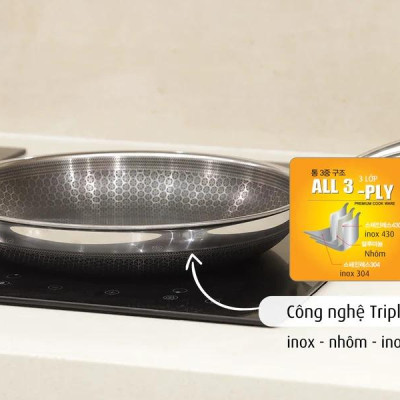 [Hàng chính hãng] Chảo chiên inox iMat Hybrid Blackcube 20cm, Phủ chống dính Ceramic đen