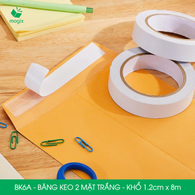 BK6A - 6 cuộn băng keo 2 mặt siêu dính - Khổ 1.2cm x 8m - Băng dính 2 mặt, băng keo hai mặt