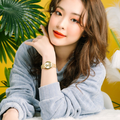 Đồng Hồ Nữ Julius Hàn Quốc JA732D Dây Thép Mesh Thời Thượng Vàng Ánh Kim