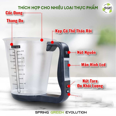 Cốc Đong (Đo) Điện Tử Model DMC - Dụng Cụ Tiện Lợi Khi Nấu Ăn, Làm Bánh, Sử Dụng Đơn Giản. Nhập Khẩu Chính Hãng Thái Lan 