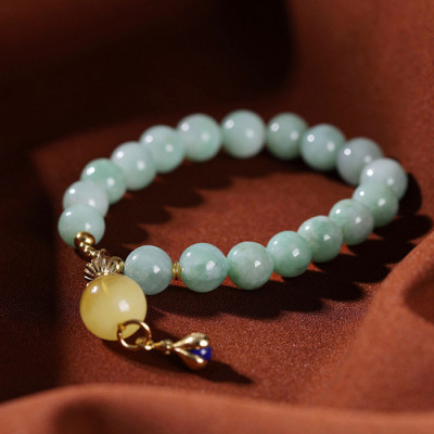 Vòng tay ngọc phỉ thúy mix hổ phách sáp ong VT079