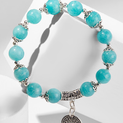 Vòng tay đá amazonite phối phụ kiện tròn bạc Ngọc Quý Gemstones