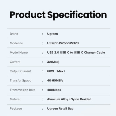 Cáp sạc UGREEN USB C bẻ góc 90 độ hỗ trợ sạc nhanh 20855, 20856, 20857,70875,hàng chính hãng
