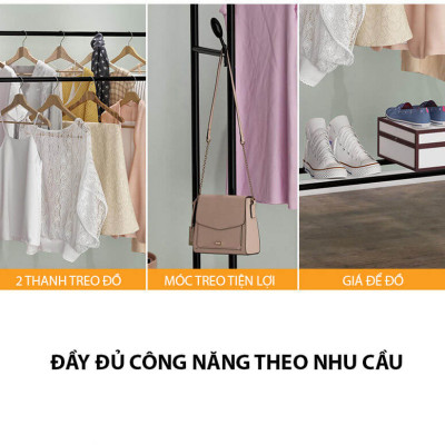 Giá Treo Quần Áo Đôi 2 Thanh Giá Phơi Đồ Để Đồ Tiện Lợi Bằng Thép Carbon Sơn Tĩnh Điện VANDO