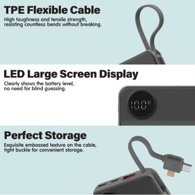 Pin dự phòng Magnetic 3in1 công suất 22.5W Choetech B696 dung lượng 20000mAh tích hợp cáp iP và Type C (Hàng chính hãng)