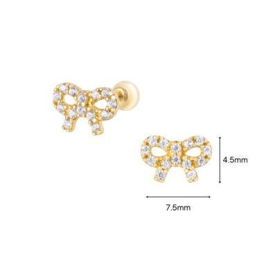 Khuyên Tai Vàng 14KY hình chiếc nơ chuôi bi vặn Korean Style - MOON Jewelry