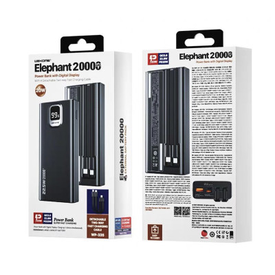 Sạc Dự Phòng Đa Năng 20.000mAh WEKOME WP-335 - Tích Hợp 2 Cáp Sạc Nhanh TypeC & iP - Hỗ Trợ Sạc Nhanh Lên Đên 22,5W - Hàng Chính Hãng