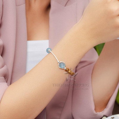 Vòng tay trầm hương tự nhiên mix charm bạc 925 cao cấp - Thiên Mộc Hương - Trầm Tốc Lào - Đá Thạch Anh