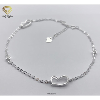 Lắc chân bạc Ý 925 Huệ Ngân - Tim xinh đính đá RYBJ50041