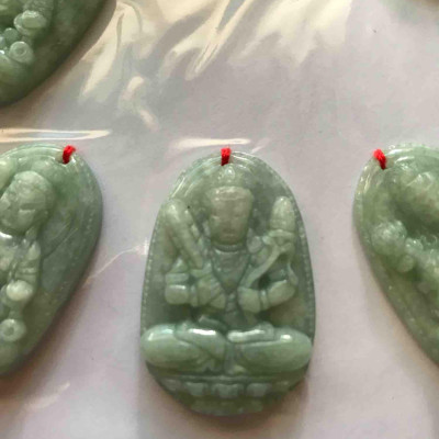 MẶT PHẬT HƯ KHÔNG TẠNG XANH CẨM THẠCH TỰ NHIÊN 35mm ĐK 23mm ĐỘ mệnh NỮ tuổi SỬU DẦN mệnh MỘC HOẢ THUỶ 