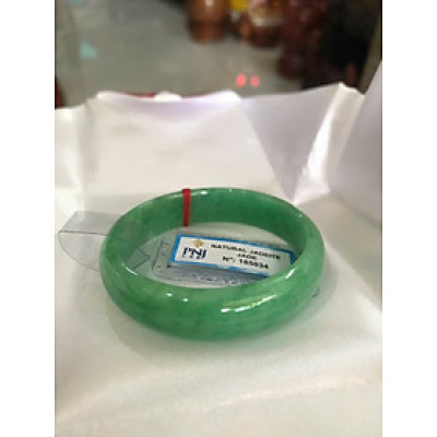 Vòng Tay Nữ Đá Ngọc Cẩm Thạch Tự Nhiên Bản Hẹ Sịn Đậu Lý Sao Ni 48mm Cao 12mm Dầy 6mm đã kiểm định kèm giấy chứng nhận P No 185034 Màu Xanh ngọc lý tươi bóng đều đẹp nữ tay nhỏ 35kg - 48kg ạ 