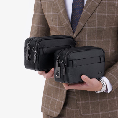 Clutch Đeo Chéo Ví Nam Cầm Tay GENCE RB08 Da Bò Khóa Vân Tay Cao Cấp Màu Đen