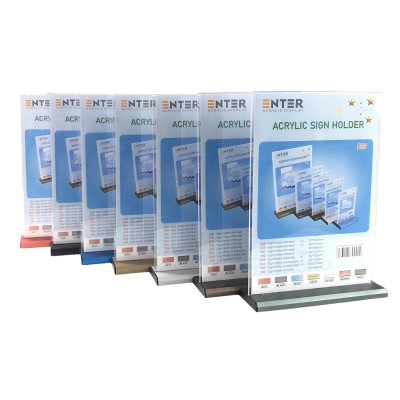 Kệ menu nhà hàng, Standee mica để bàn, Bảng quét mã QR Code, Kệ mica 2 mặt Enter E29 210x300mm đế nhôm A4 đứng
