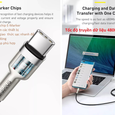 Cáp sạc C to C 100W Baseus Cafule Series Metal Data Cable - Hàng chính hãng