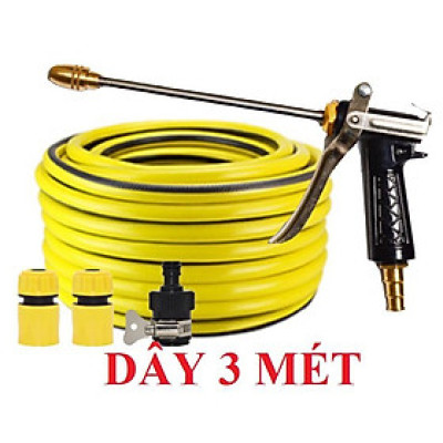 Bộ dây vòi xịt nước rửa xe, tưới cây . tăng áp 3 lần, loại 3m, 5m 206318Gđầu đồng, cút, nối đen, d.vàng
