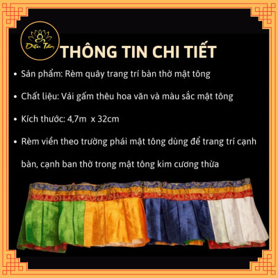 Rèm quây bàn thờ rèm viền quây hình bát bảo cát tường, rèm che chân tường phòng thờ trang trí màu sắc mật tông Diệu Tâm