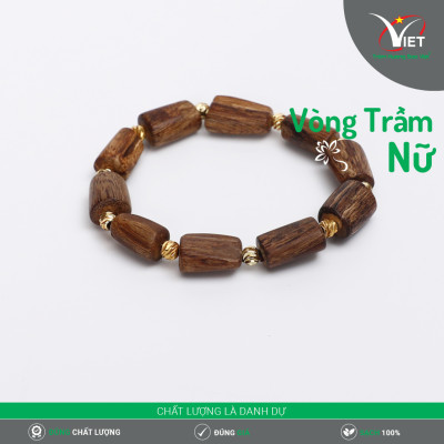 Vòng Trầm Hương Thiên Nhiên - Kiểu Đốt Trúc Đính Hạt Vàng Tĩnh Điện - Tinh Tế Cho Phái Nữ