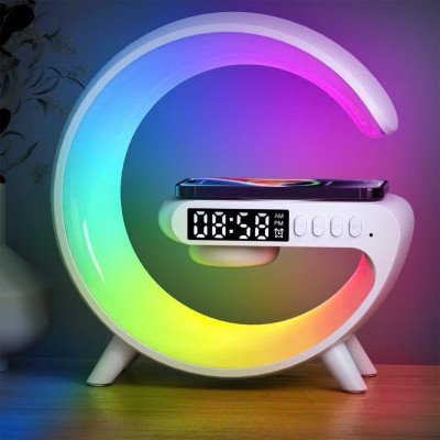 Loa Bluetooth Chữ G LED RGB, Sạc Nhanh Không Dây, Đèn Nháy Theo Nhạc, Đồng Hồ Báo Giờ Đa Chức Năng - HÀNG CHÍNH HÃNG MINIIN