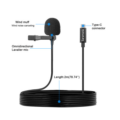 Micro Cho Điện Thoại, Máy Tính Bảng Android Cổng Type-C Saramonic Lavmicro U3A, Thu Âm To, Rõ, Tương Thích Nhiều Dòng Điện Thoại - Hàng chính hãng