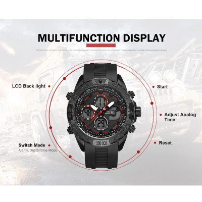  Đồng hồ điện tử kỹ thuật số WEIDE WH6909 thạch anh  chống thấm nước dành cho Nam doanh nhân - Màu đỏ