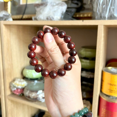 Vòng Gỗ Tử Đàn Ấn 12li - Vòng đeo tay Cao Cấp Tiểu Diệp Lá Nhỏ Kim Sa Nhiều Sao Phong Thủy