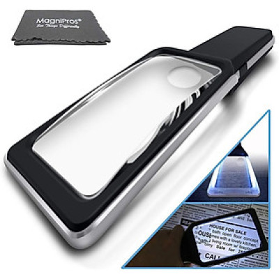 Kính lúp cầm tay đọc sách cao cấp Magnipros ED-12 (phóng đại 6x, 10 đèn LED chống chói, điều chỉnh độ sáng) (Hàng chính hãng)