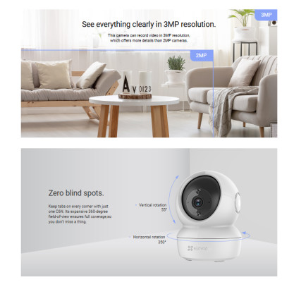 Camera Wifi Ezviz thông minh EZVIZ C6N Pro 2K 3MP, quay quét 360°, Nhận Dạng Dáng Người với thuật toán AI, Có màu đêm - hàng chính hãng