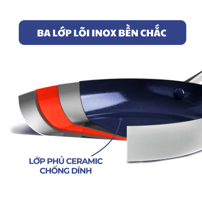 Quánh chống dính có miệng rót thép không gỉ phủ tinh thể kim cương cao cấp Blue Diamond 16cm có nắp kính