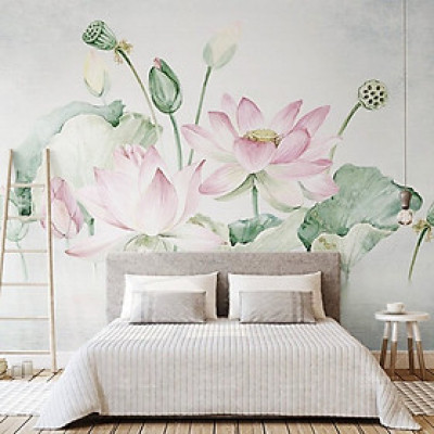 (HCM) Tranh dán tường 3d hoa sen hồng trang trí phòng khách, phòng thờ tích hợp sẵn keo